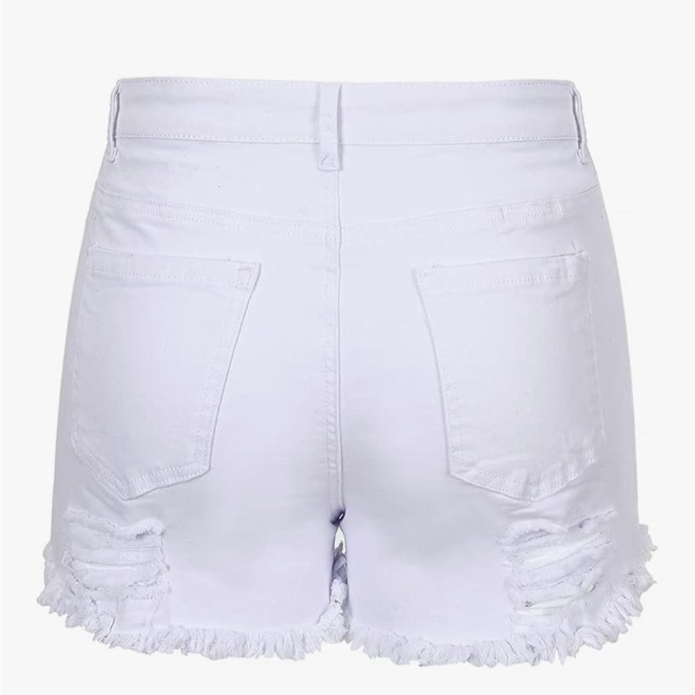 Women's White Frayed Denim Shorts